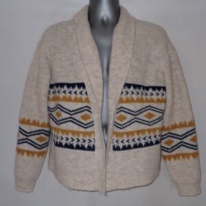 Lucky Brand Southwestern Shawl Collar Cardigan Sweater Oatmeal Small